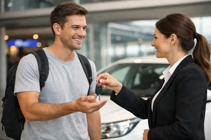 car rental agadir airport no deposit customer receiving car keys